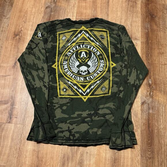 Vintage Affliction Thermal Shirt Reversible Y2K Long Sleeve Camo Black Mens 2XL - Picture 1 of 10